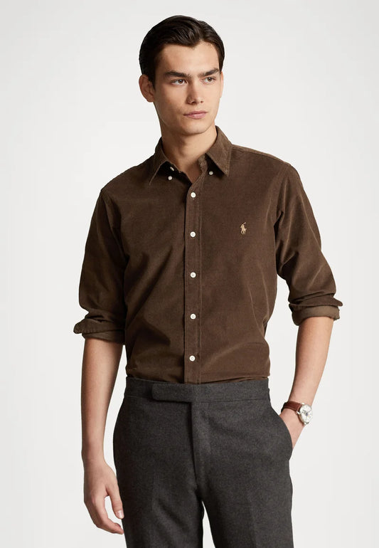 Pánska košeľa Polo Ralph Lauren SLBDPPCS-LONG SLEEVE-SPORT SHIRT - chocolate mousse